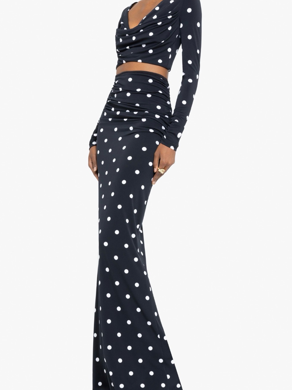 Black Halo Navy And White Polka Dot Maxi Skirt